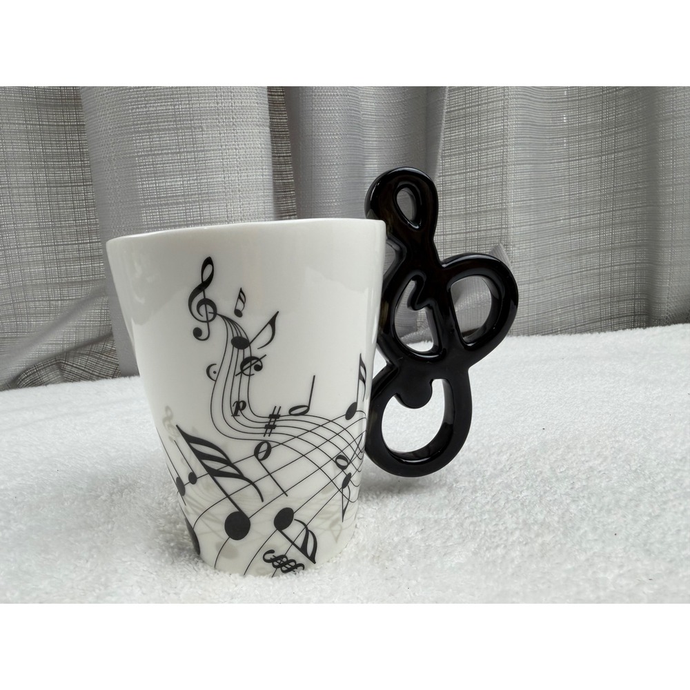 LanHong Musical Note Coffee Mug Treble Clef Handle White Ceramic Music Gift Cup